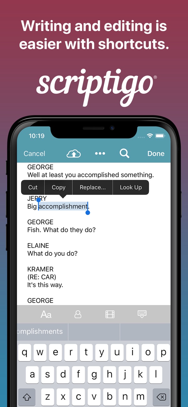 Writing and editing is easier with shortcuts: editing dialogue with the formatting keyboard.